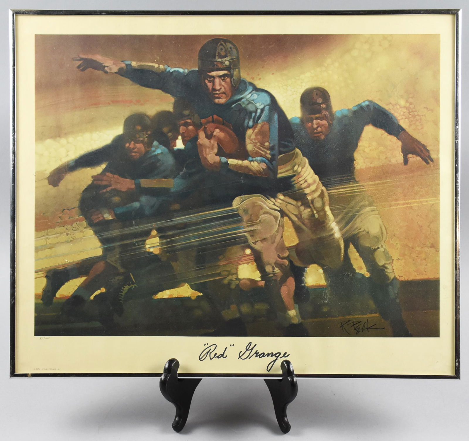 Red Grange Signed Ltd Ed. Bob Peak Litho: Harold Edward "Red" Grange joined the Chicago Bears shortly after college in 1925. At the end of his first season, he played with the little known and very short lived NFL team, the New York Yankees.