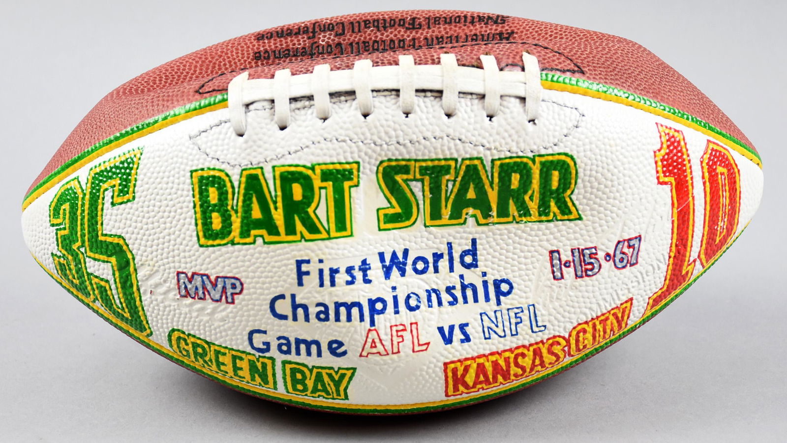 Bart Starr Signed Superbowl Football: Inducted into the football Hall of Fame in 1977, Bart Starr was a 17th pick in the 1956 draft by the Green Bay Packers where he stayed his entire career, becoming a coach after retiring from play. He