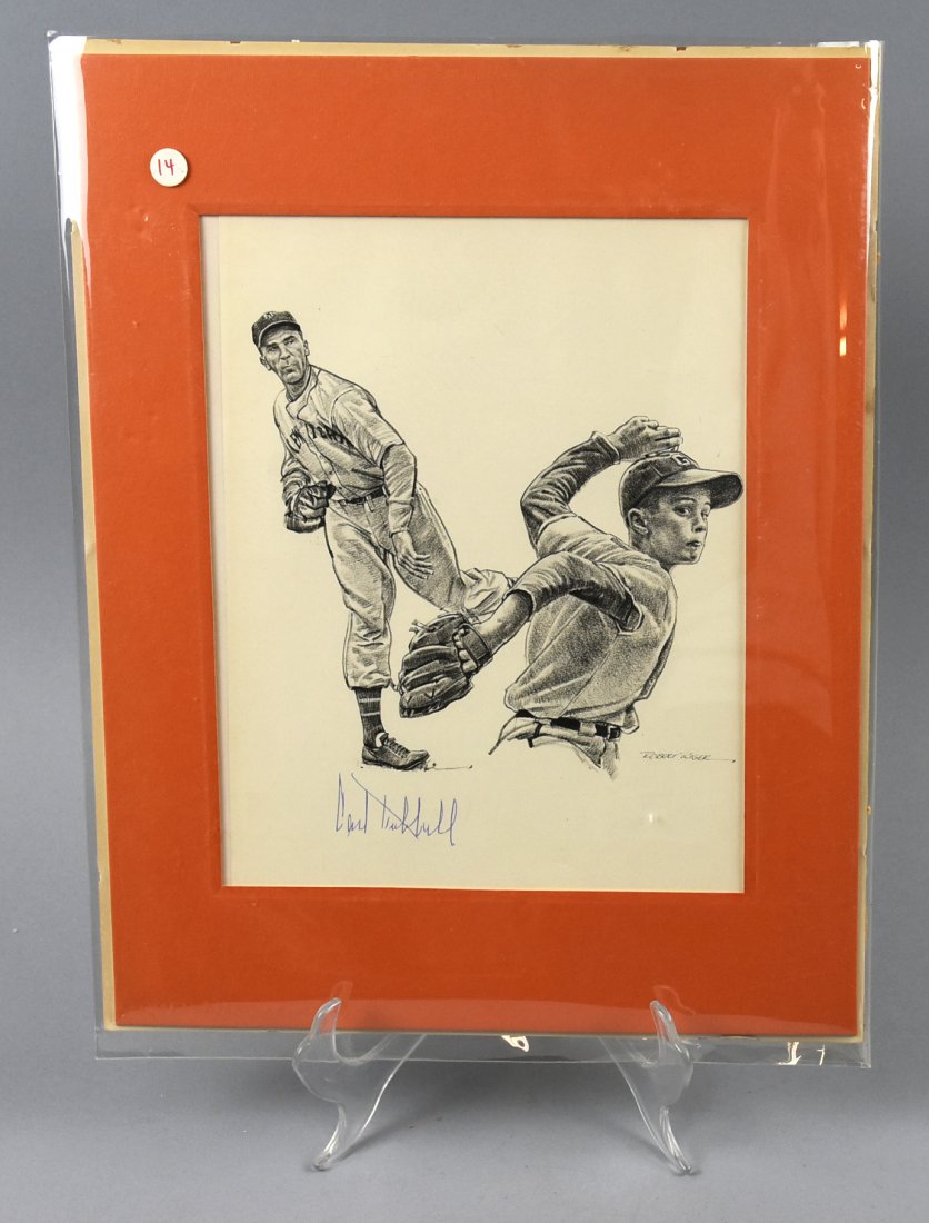 New York Giants Baseball, Carl Hubbell Signed Hubbel: This great Robert Riger print is of the late great Carl Hubbell who made his debut with the New York Giants baseball team in 1928. He was an MVP two times and was inducted into the Hall of Fame in 194