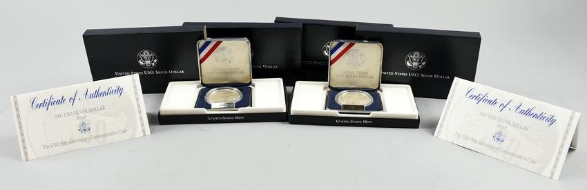 Lot of 2 1991 USO Proof Silver Dollars (1 of 5)