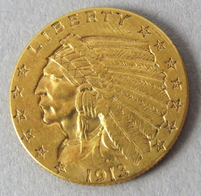 1913 Gold Indian Head 2.5 Dollar coin (1 of 3)