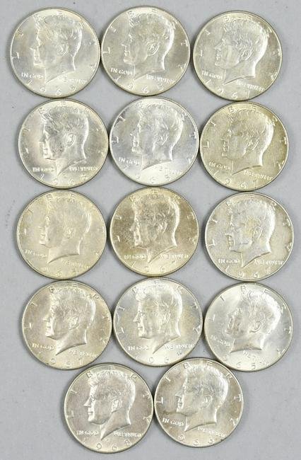 Lot of 14, 40% Silver Kennedy Half Dollars (1 of 3)