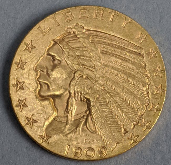 1909 Gold 5 Dollar Indian Head Coin (1 of 3)