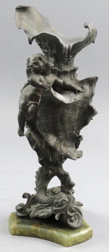 Antique French Metal Sculpture Dolphins, Putti, Shell (1 of 7)