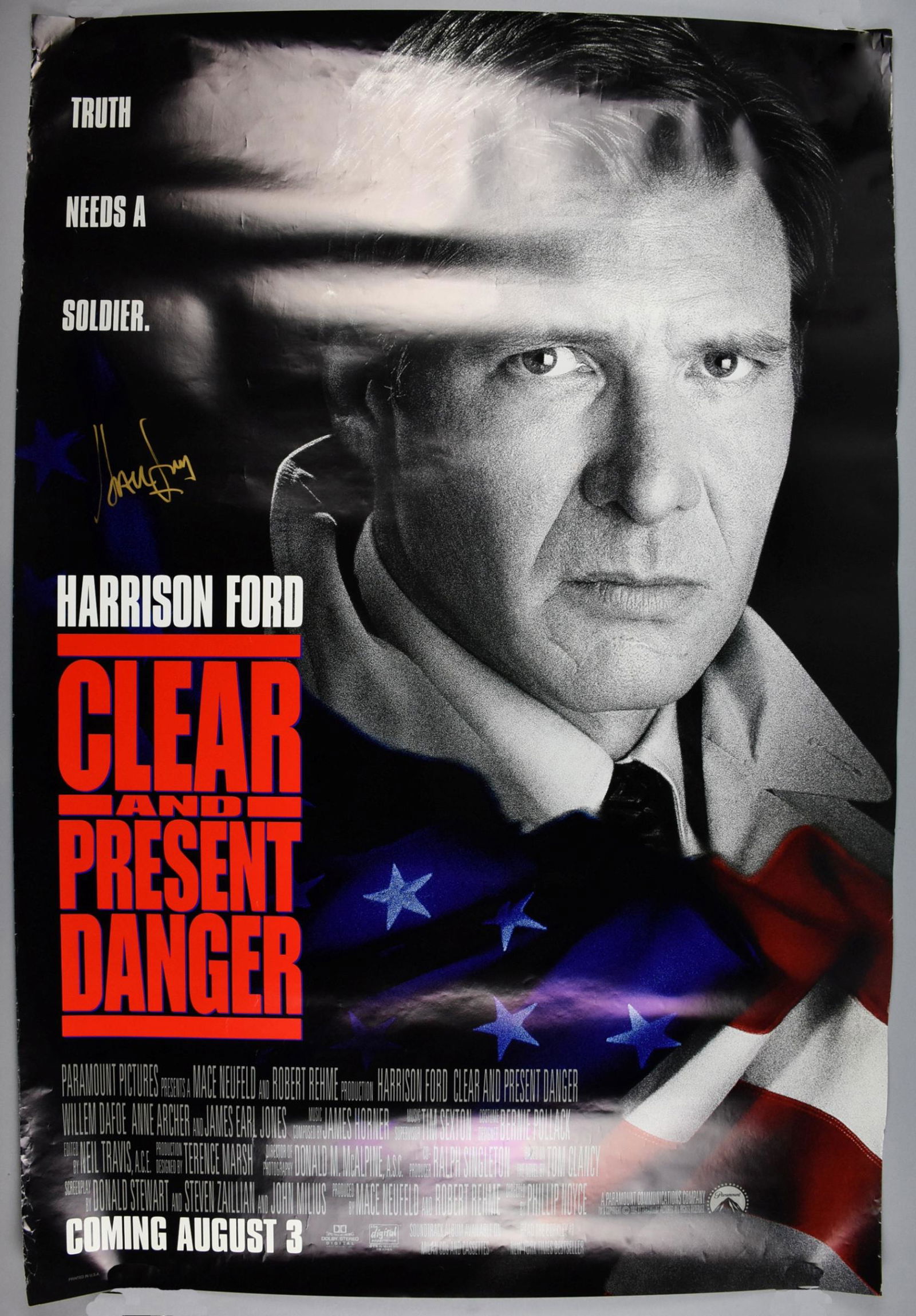 Harrison Ford Sign Clear & Present Danger Movie Poster (1 of 3)