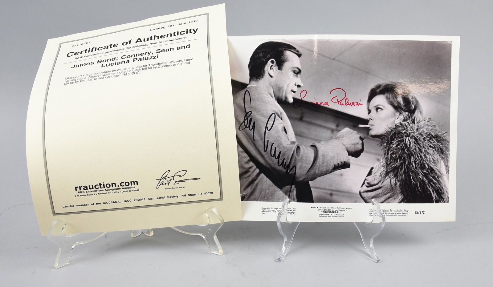 Thunderball BOND Connery, Paluzzi Signed Photo, COA (1 of 2)