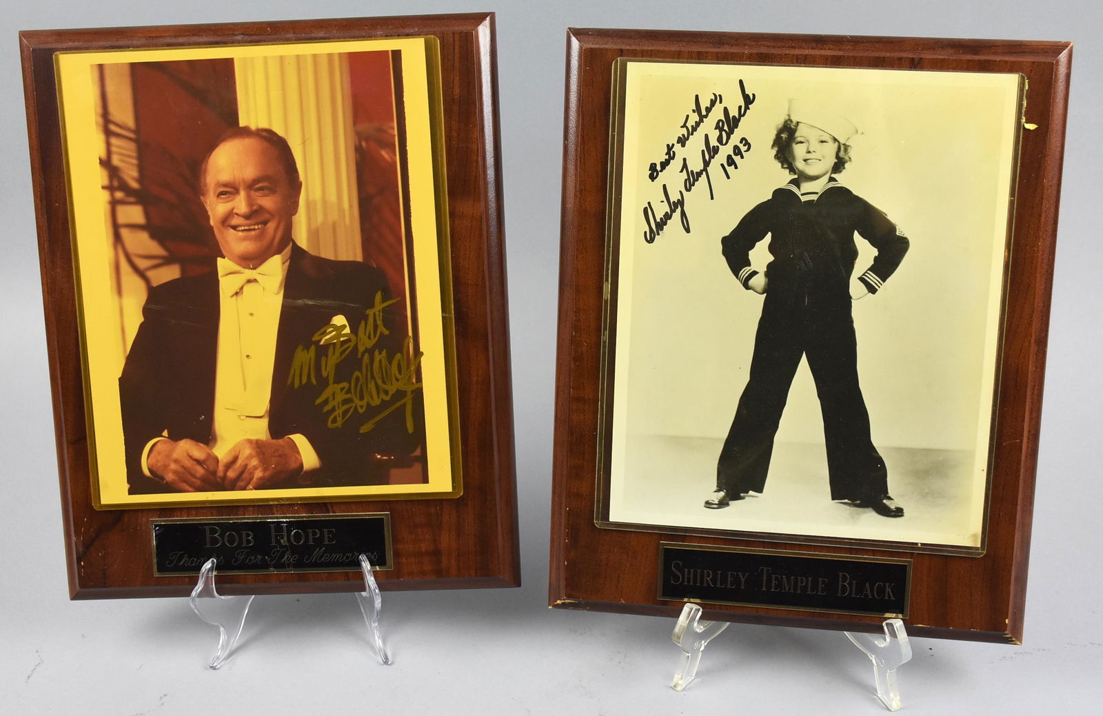 Bob Hope & Shirley Temple Black Signed Photo Plaques (1 of 3)