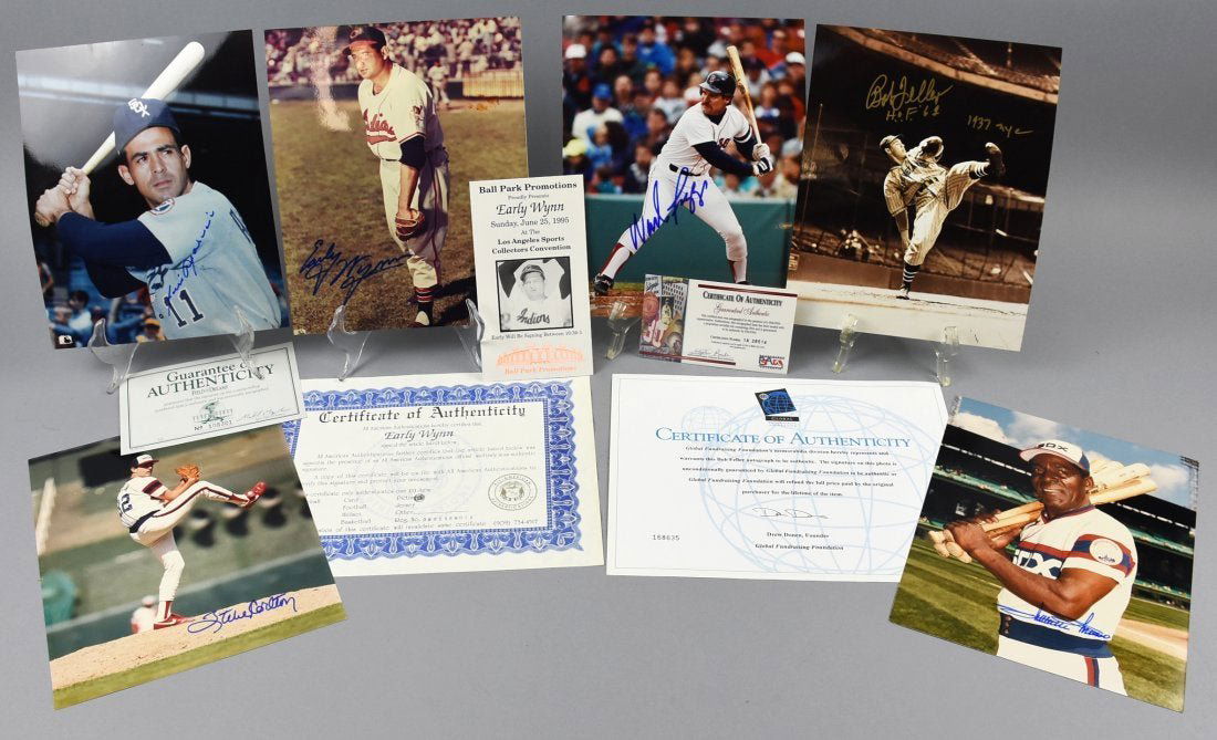 6 Signed Photos AL Baseball Players, Feller, Boggs, COA (1 of 6)