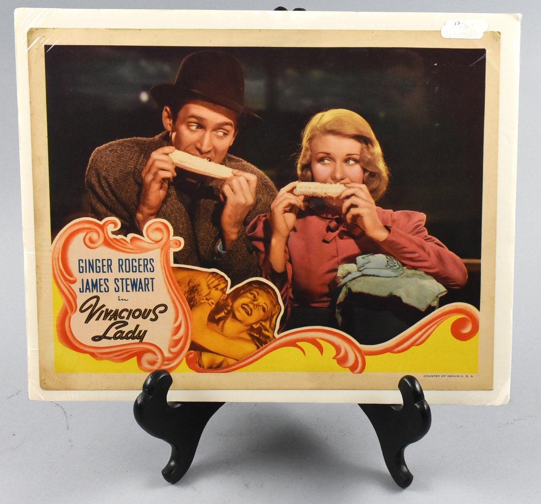 1938 Vivacious Lady Lobby Card, Stewart, Rogers: Amazing lobby card for the movie Vivacious Lady. Filmed in 1938 with Ginger Rogers and James Stewart who had only been in the movie business for four years. Card is in very good condition, has been pr