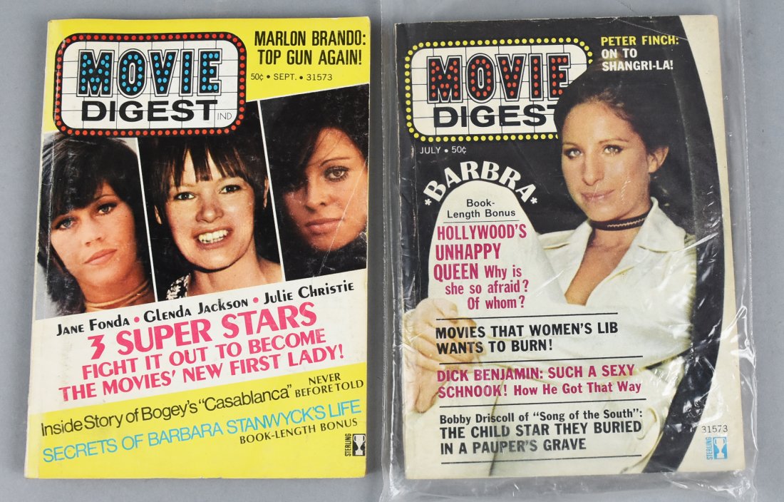 Movie Digest Barbra Streisand & Plus 1972: The lots features two Movie Digests. One with Barbra Steisand on the covers, from 1972. Another with three Super Stars. Janes Fonda, Glenda Jackson, Julie Christie, and also a featured about Marlon Br