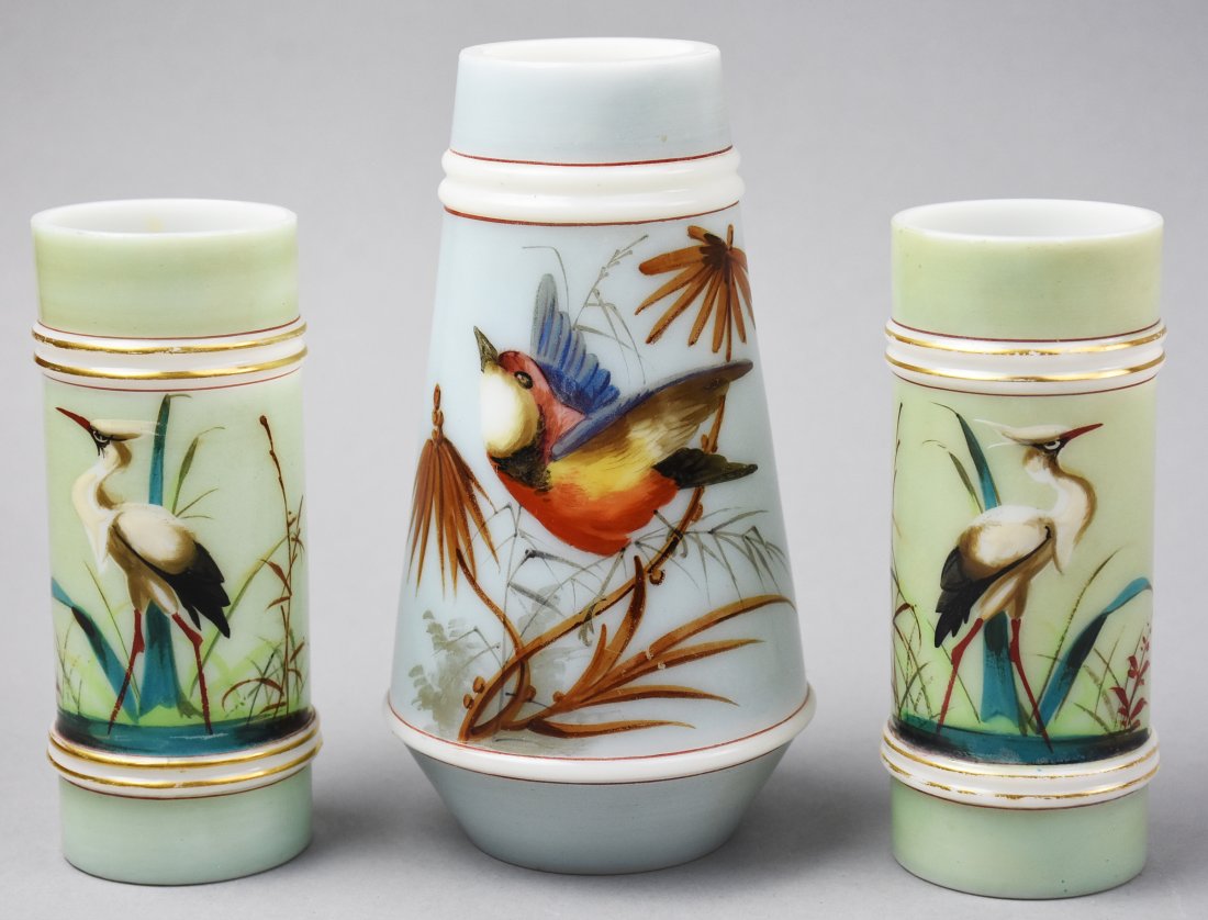 Victorian Cylindrical Painted Glass Vases (1 of 3)