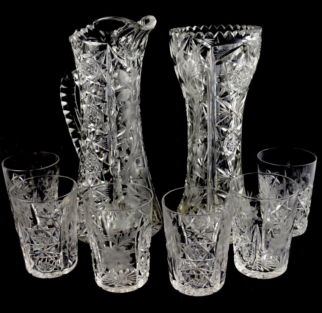 American Brilliant Cut Lemonade Set & Vase (1 of 14)