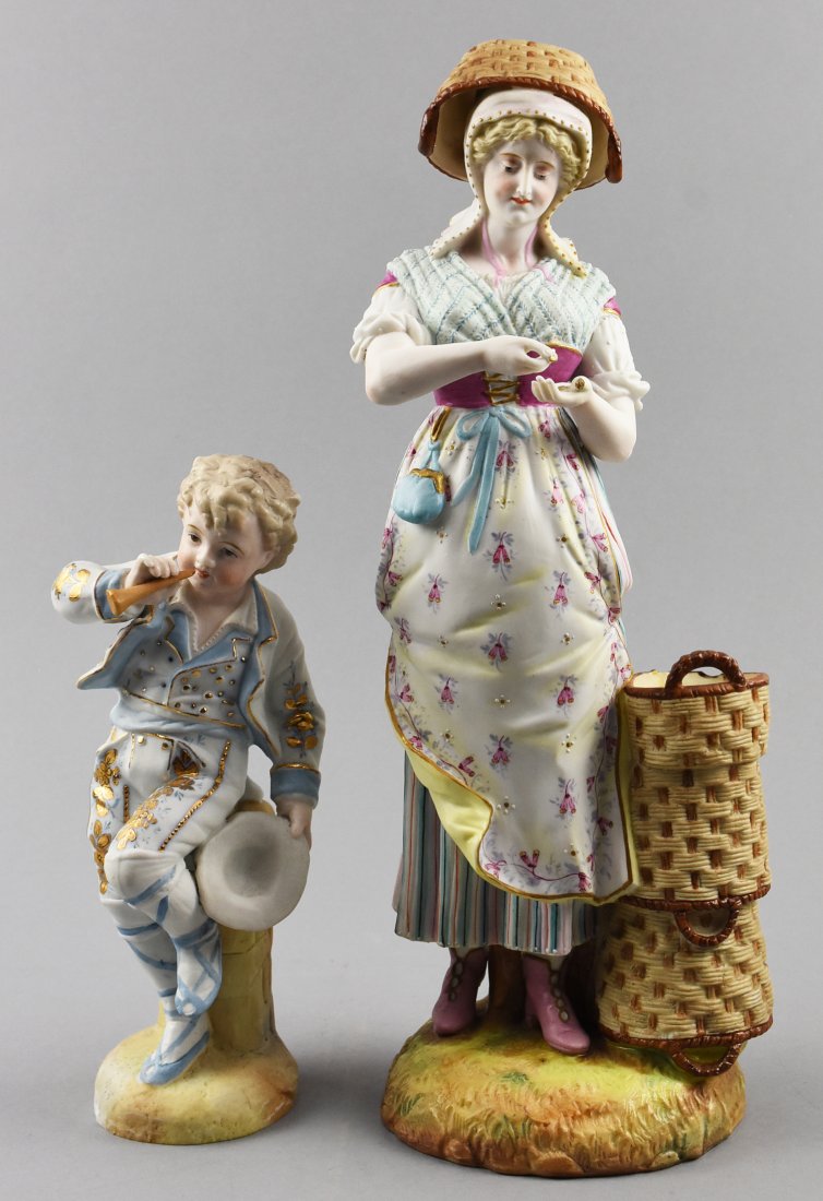 (2) Victorian Bisque Figurines, Woman & Child (1 of 5)