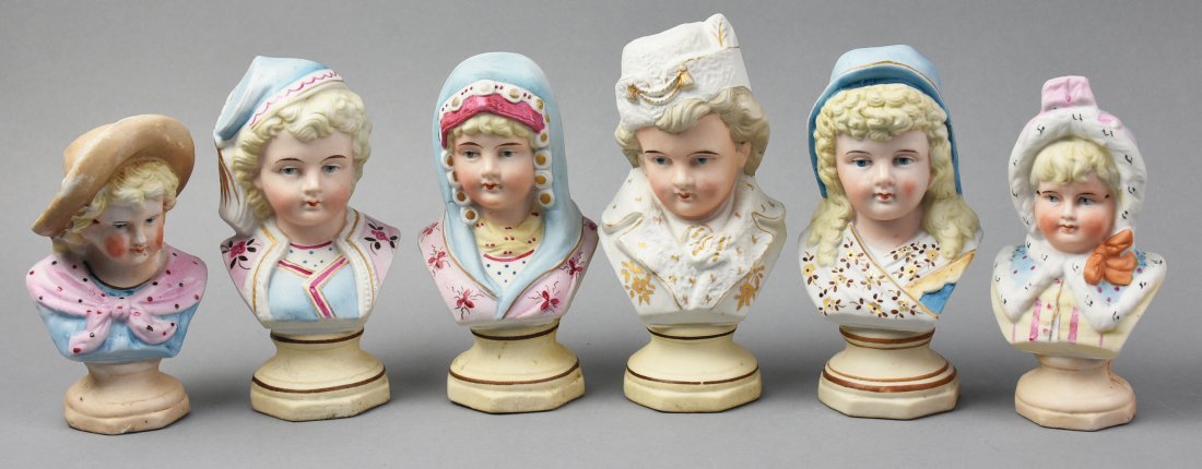 6 Pc Lot, Antique German Bisque Busts (1 of 3)