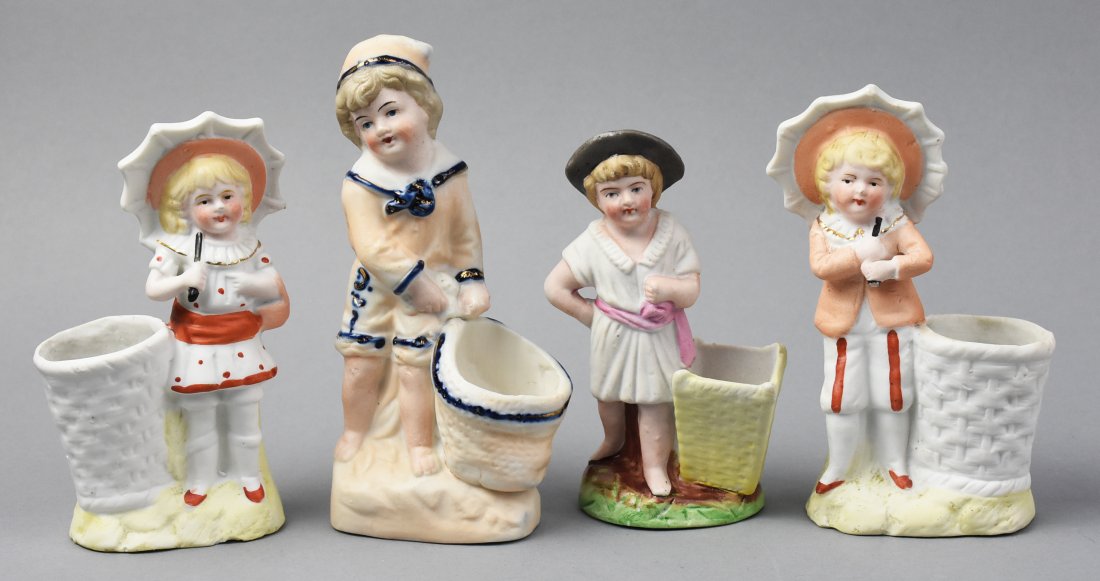 Lot of 4, German Bisque Match Holders (1 of 3)