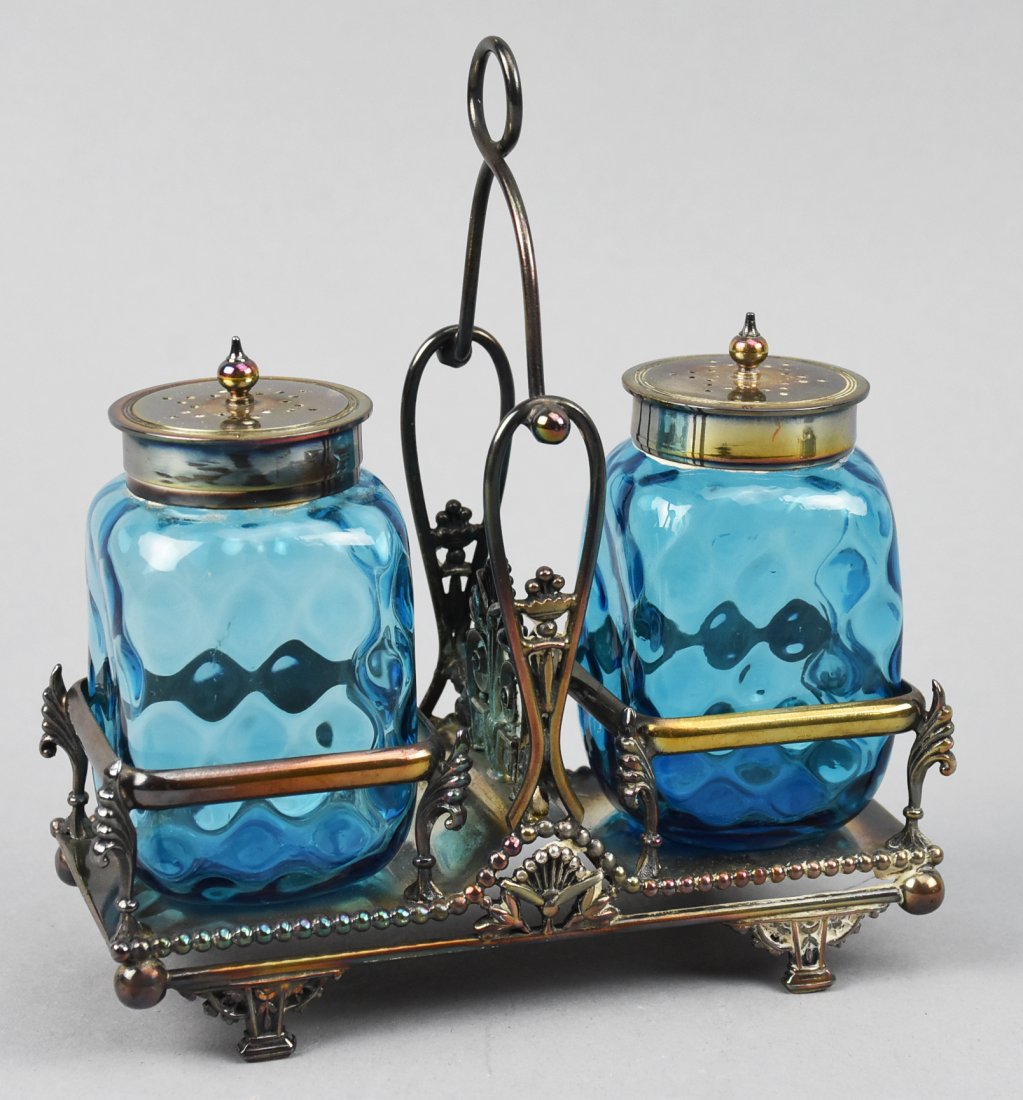 c1890 Meriden Silver Salt Caddy, Victorian Glass (1 of 10)