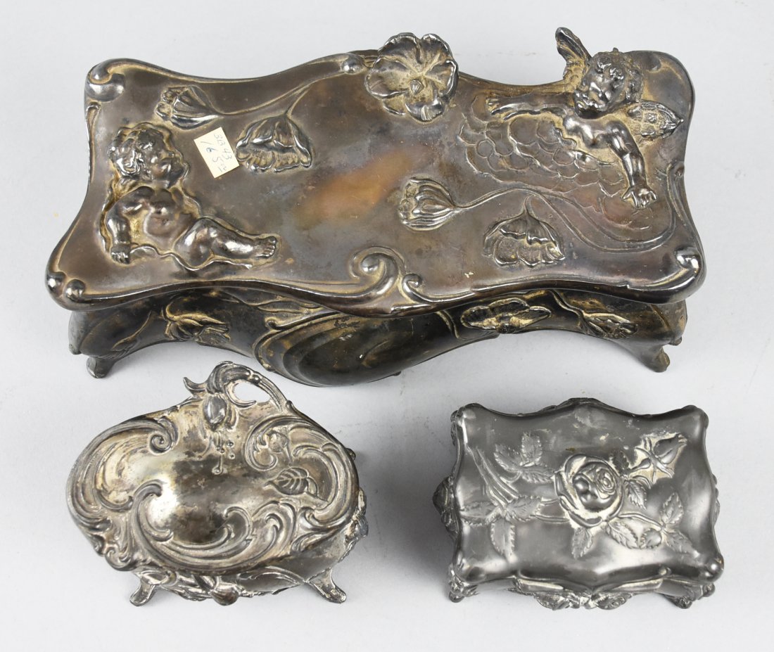 3 Pc Lot Art Nouveau Cast Jewelry Box Caskets (1 of 8)