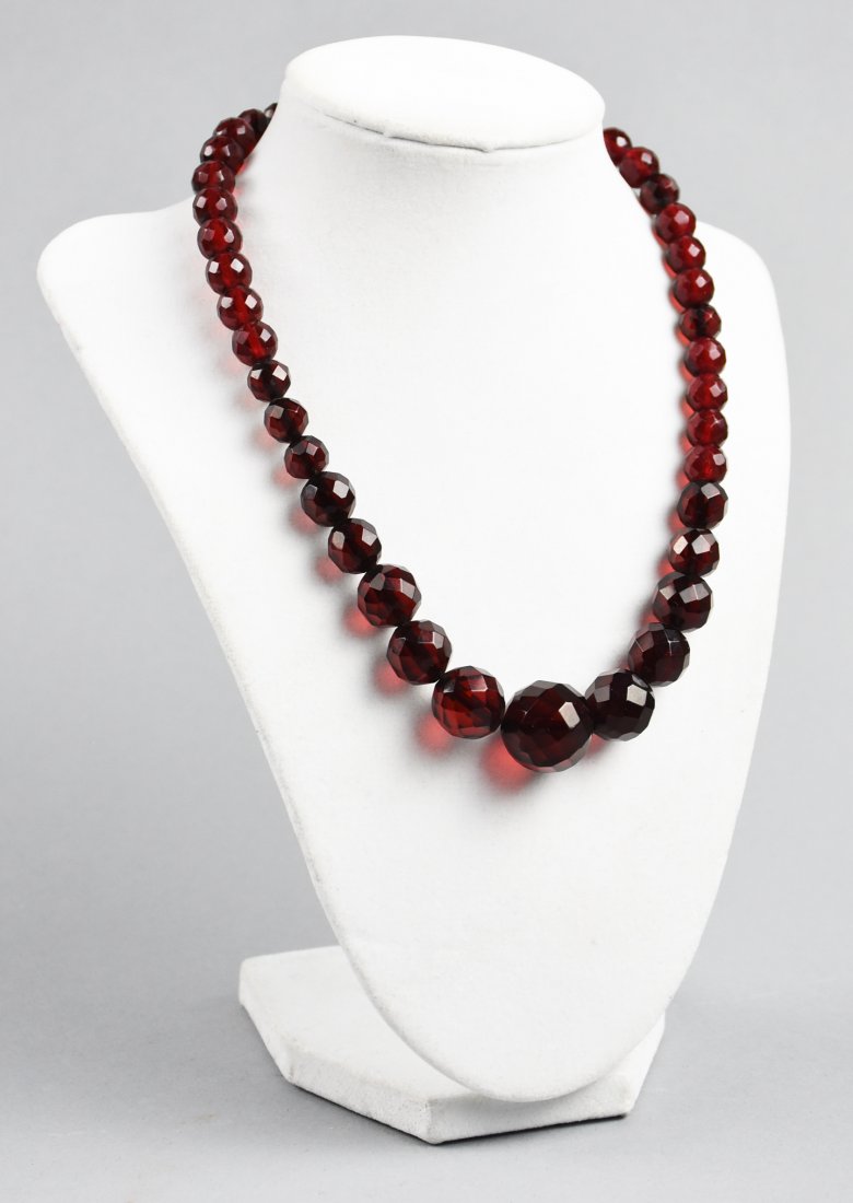 Vintage Faceted Cherry Amber looking 10K Necklace (1 of 8)