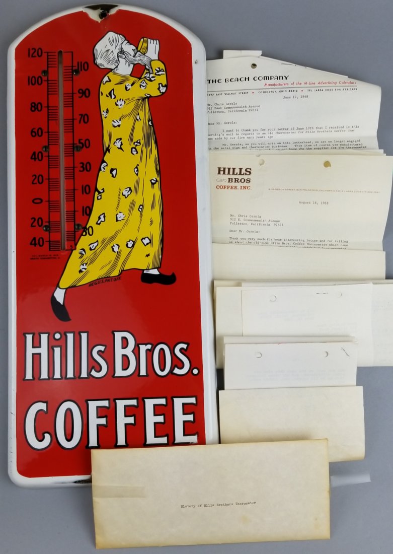 Porcelain Hills Bros Coffee Sign w/ history (1 of 8)