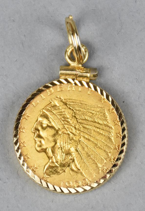 1908 Gold Indian Head $2.5  Pendant (1 of 3)