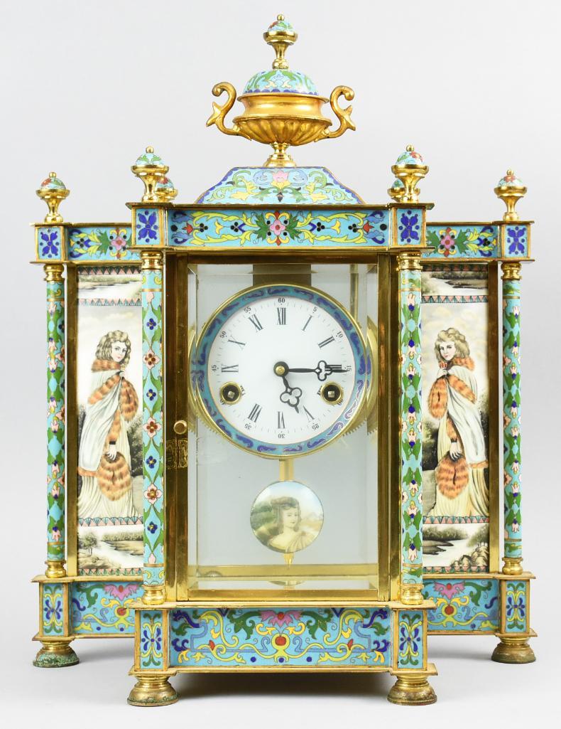 Chinese Brass Cloisonné Mantle Clock Republic Era (1 of 15)