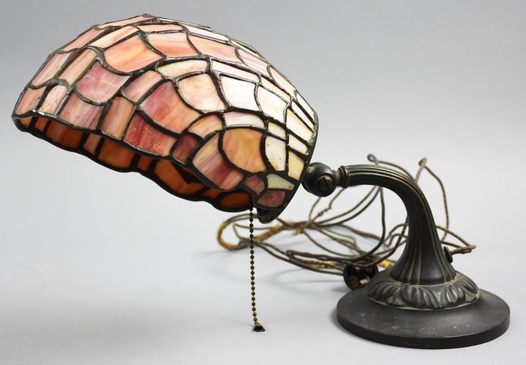 Antique Tiffany Style Piano/Desk Slag Glass Lamp (1 of 7)