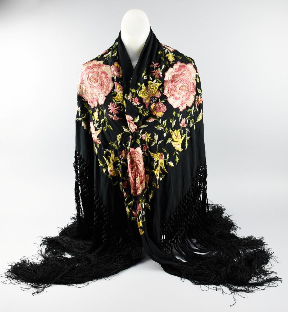 Antique Silk Embroidered Shawl (1 of 7)
