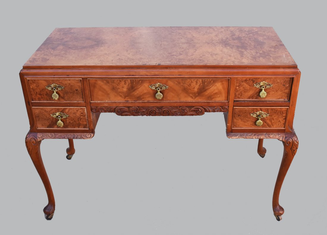 Antique Louis XV Style Burled Walnut Desk (1 of 10)