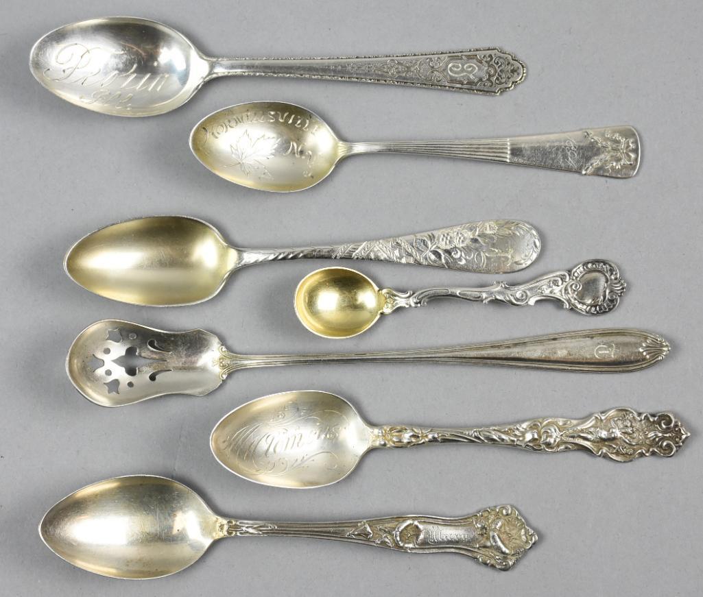 (7) Antique Sterling Collector Spoons, Towle, Wallace + (1 of 5)