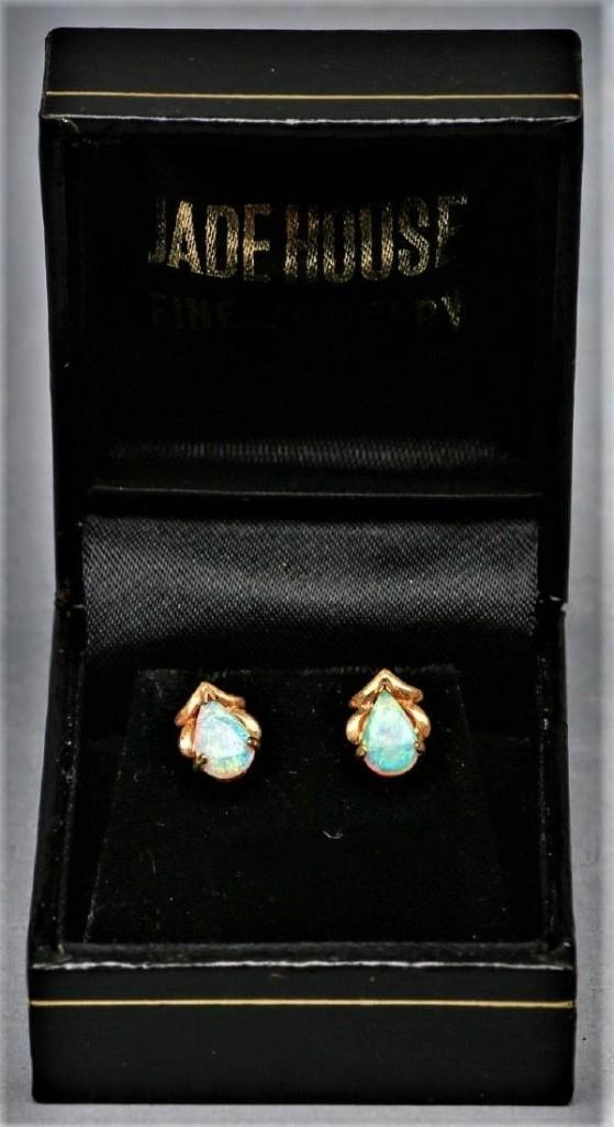 Natural Opal and 14k Gold Earrings w Nice Play of Color (1 of 2)