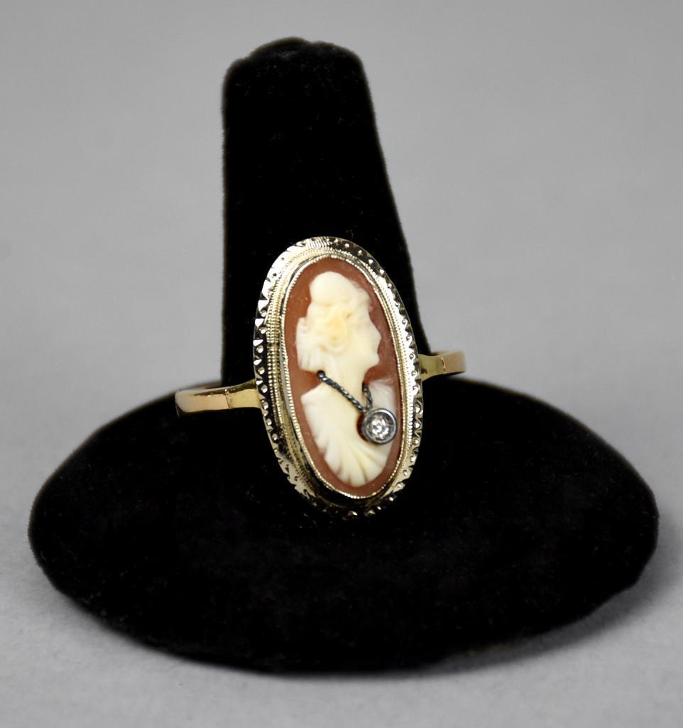 Victorian 14k Gold Cameo Ring w/ Diamond (1 of 3)