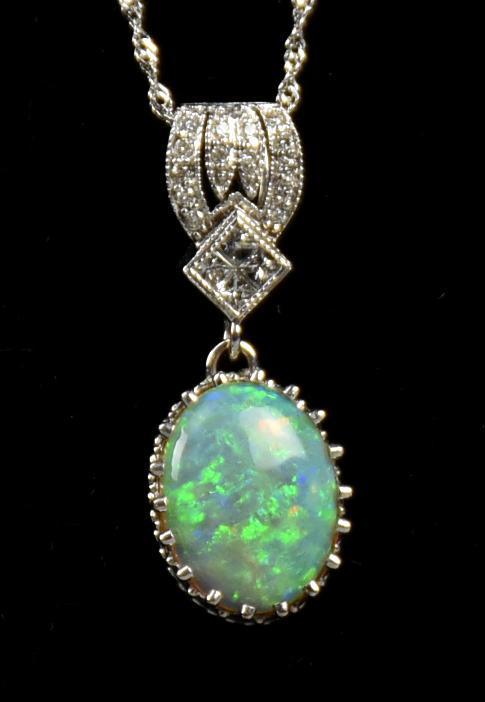 Natural Opal & Diamond, 14K Pendant & Chain (1 of 8)