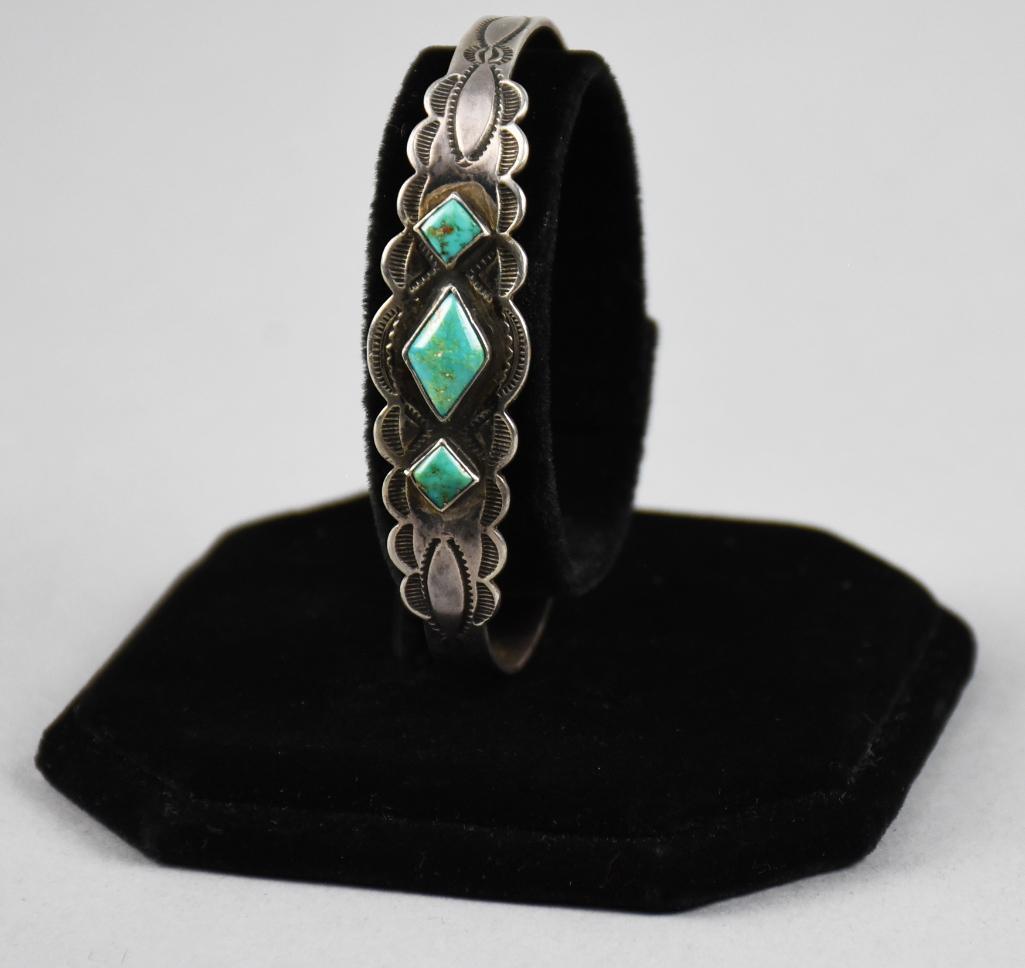 Vintage Navajo Sterling & Turquoise Cuff Bracelet (1 of 4)