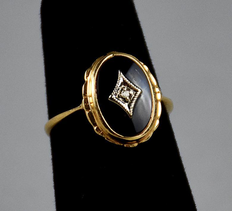Victorian 14K Gold, Onyx & Diamond Ring (1 of 5)