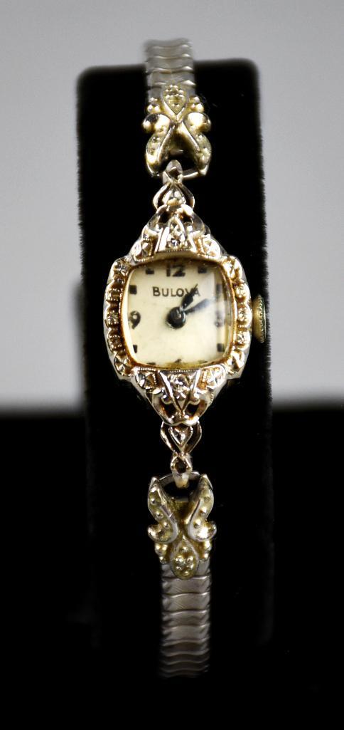 c1940 14K Gold Diamond Bulova Ladies Watch (1 of 7)