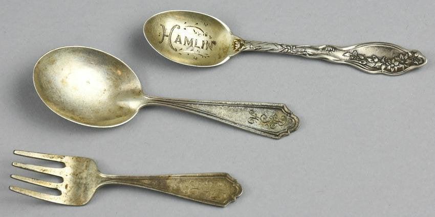 3 pc Sterling Silver Childs Utensil Set marked, Hamlin (1 of 3)
