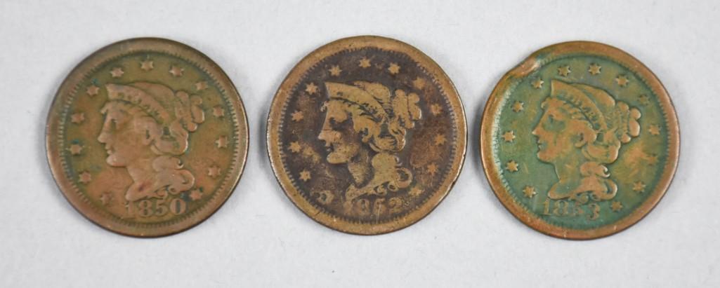 1850, 1852 & 1853 One Cent US Coins (1 of 3)