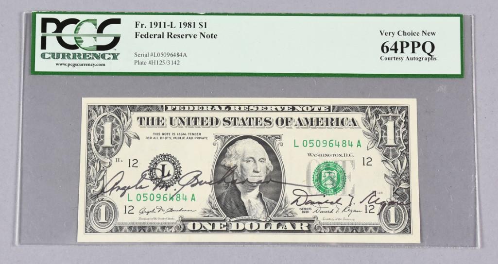 1981 Double Hand Signed $1 Fed Reserve Note PCGS (1 of 2)