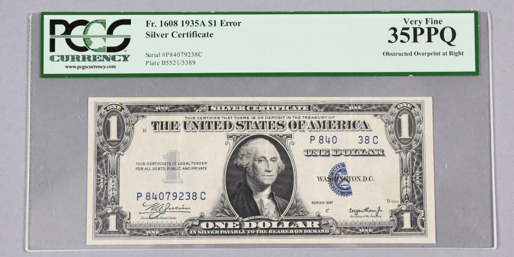 1935 $1 Error Silver Certificate,  PCGS Graded 1935A (1 of 2)