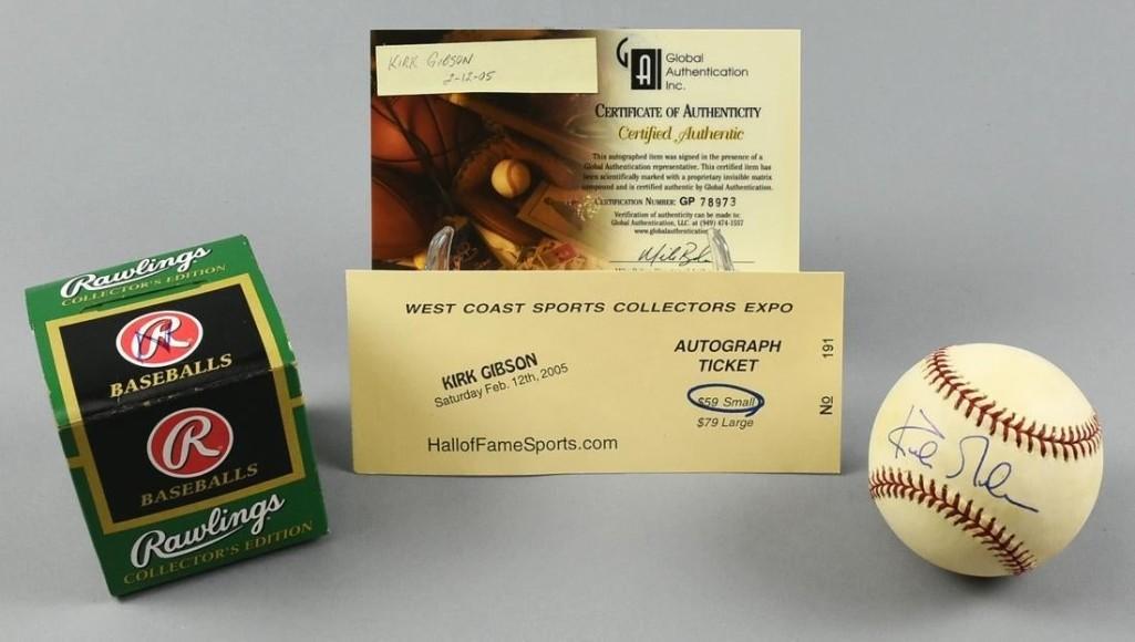 MLB Tigers/Dodgers Kirk Gibson Signed Ball, COA (1 of 5)