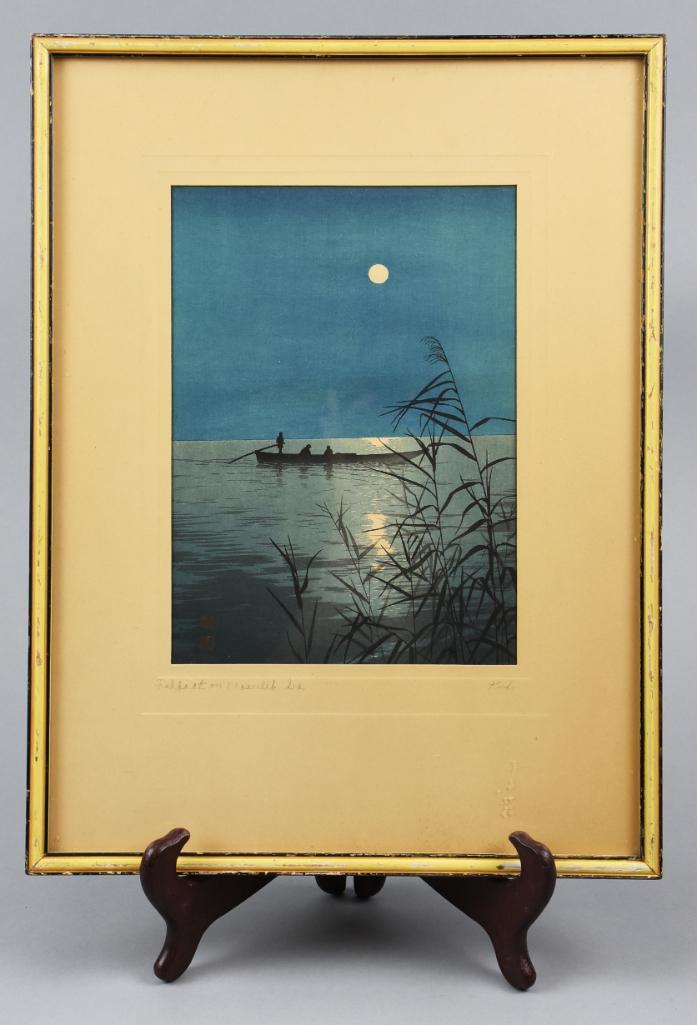 Koho Shoda Woodblock Print Fishing on Moonlit Sea (1 of 5)