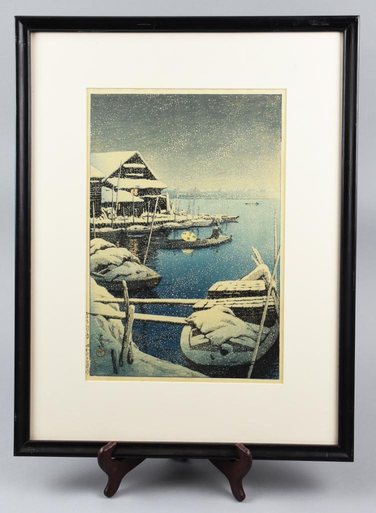 Woodblock Kawase Hasui,  Mukojima in the Snow (1 of 5)