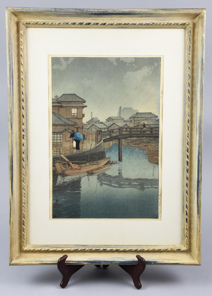 Woodblock Kawase Hasui 1931 Rainy Season at Ryoshimachi (1 of 6)