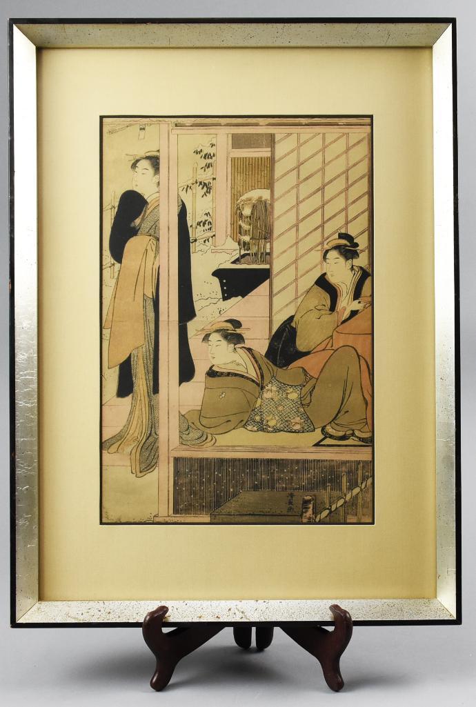 Woodblock Torii Kiyonaga A snow covered garden 1783 (1 of 5)