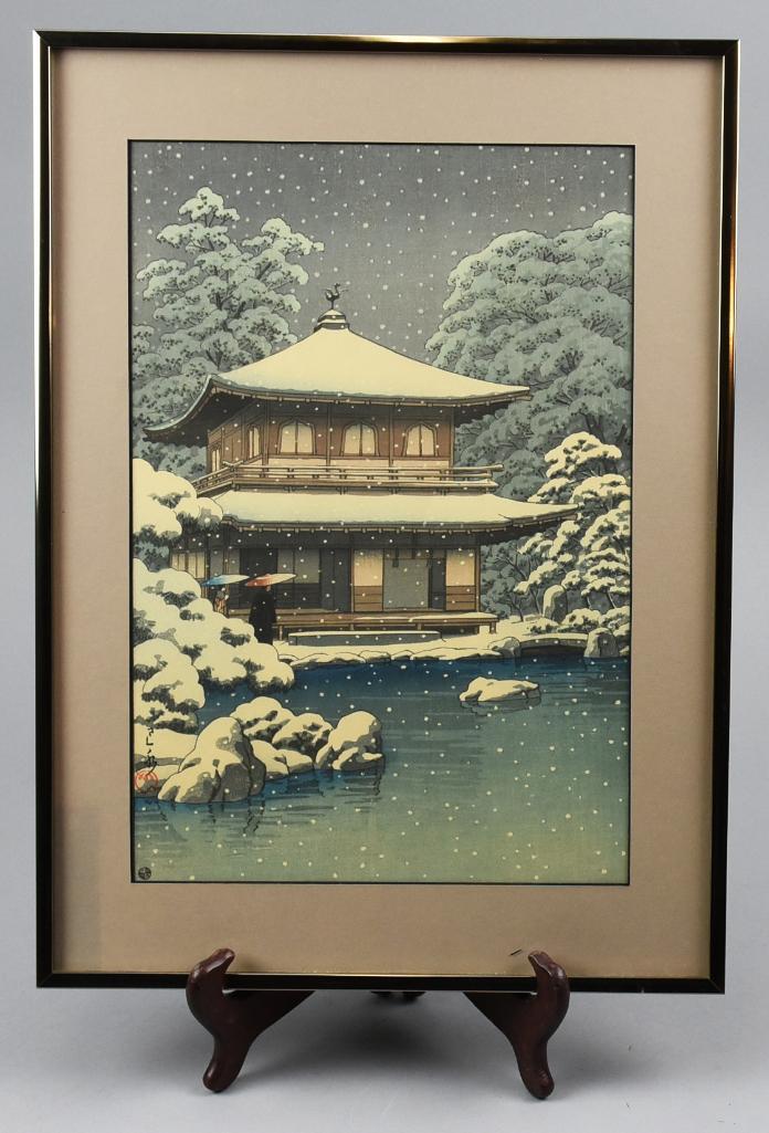 Woodblock Kawase Hasui Snow at Ginkakuji Temple 1951 (1 of 4)