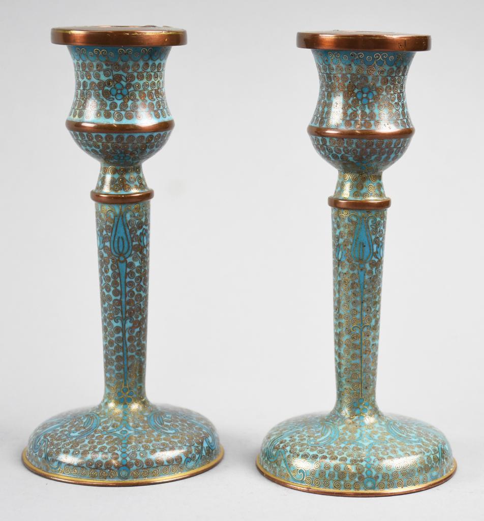 Pair Chinese Cloisonne Candlesticks (1 of 8)