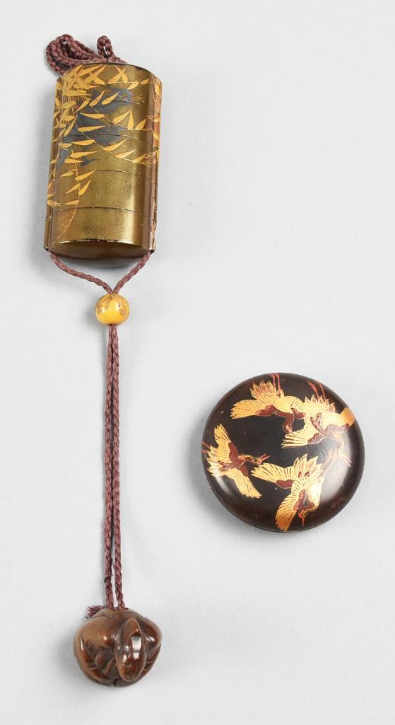 Antique Inro w/Ojimi and Netsuke, Lacquer Box (1 of 14)