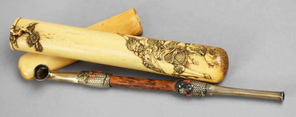 Antique Japanese Meiji Gold Mixed Metal Opium Pipe (1 of 11)