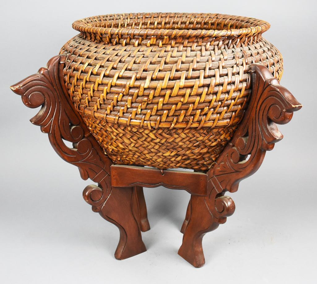 Antique  Large Chinese Basket, Custom Stand (1 of 8)