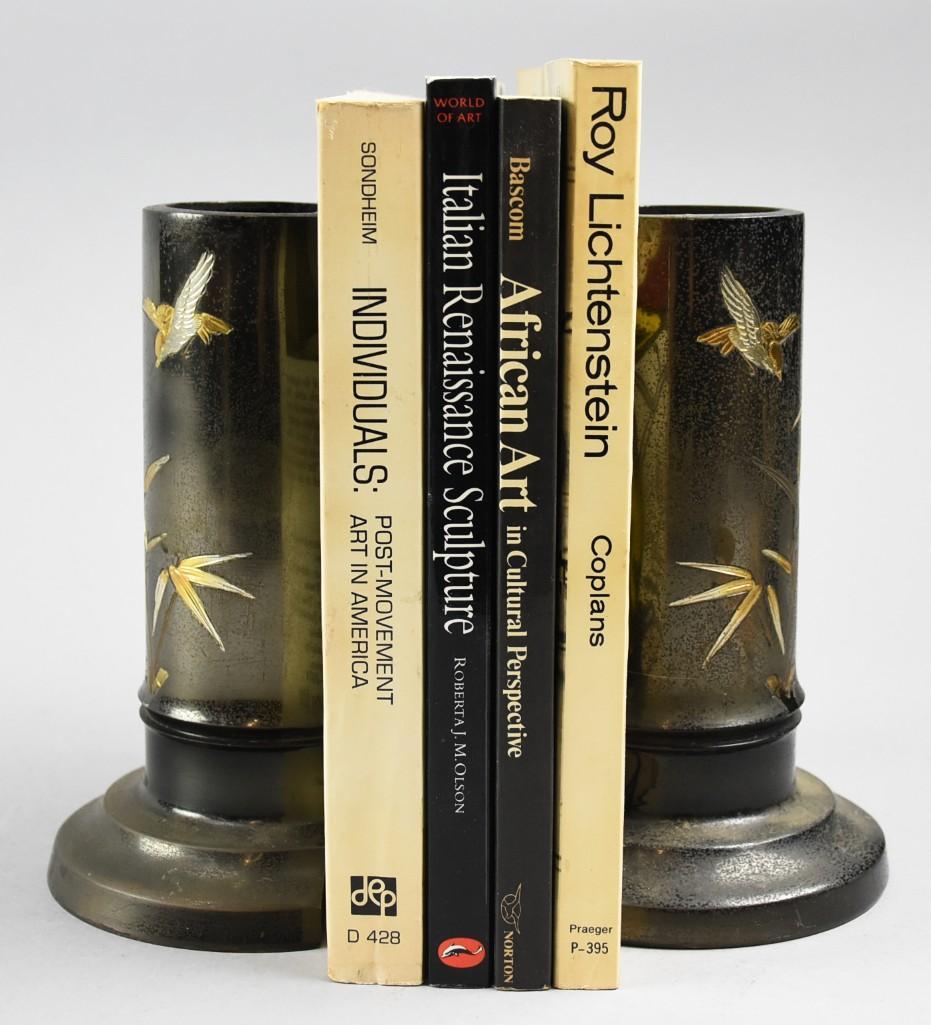 Vintage Pair Japanese Bronze Bookend Vases Gold Etched (1 of 11)